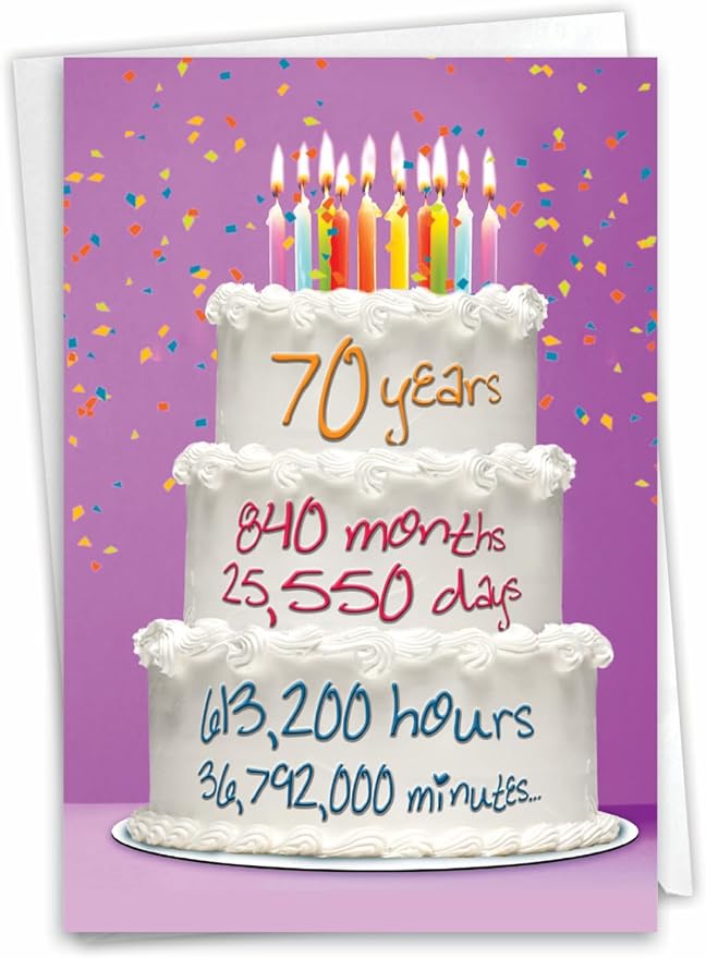 NobleWorks - 70th Birthday Card Funny - 70 Year Old Humor Notecard, Milestone Birthdays Celebration - Year Time Count 70 C9094MBG