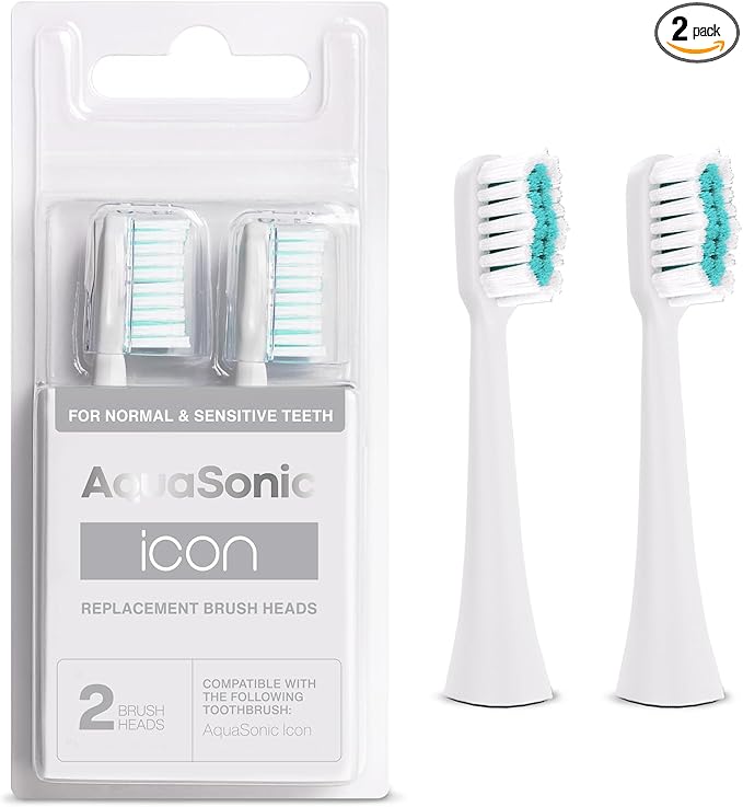 AquaSonic Genuine Icon Replacement Brush Heads | Compatible with AquaSonic Icon Toothbrush | 2 Brush Heads | for Normal & Sensitive Teeth (Pearl)