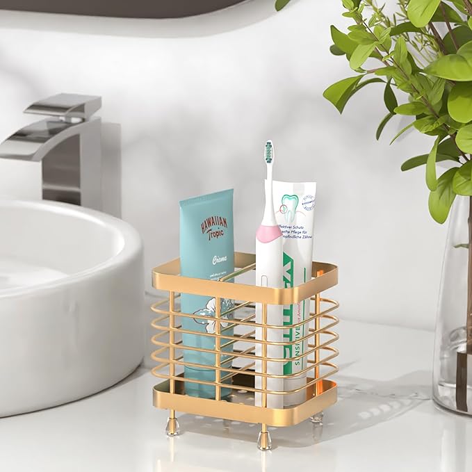 Luxspire Toothbrush Holders for Bathroom, Stainless Steel Electric Toothbrush Holder Wall Mounted, Shower Toothbrush Toothpaste Holder, Bathroom Organizer Essentials, 2 Slots, Rose Gold