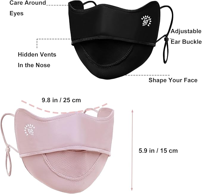 2Pcs UV Face Mask, Sun Masks for Women, Cooling Breathable Face Cover for Outdoors, Washable Reusable