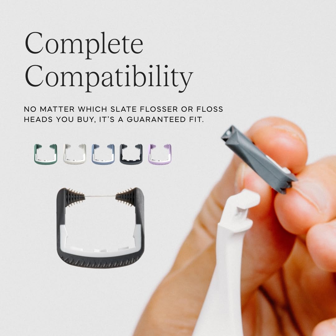 Slate Flosser Mini - Reusable Floss Pick with Gum Brush & Tongue Scraper, Dentist-Invented, PFAS/PTFE-Free, Travel-Ready | White Mini Flosser 2-Pack