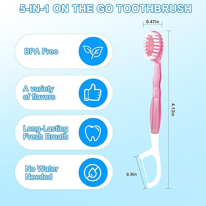 5 in 1 Mini Toothbrushes with Toothpaste, 26Pcs Toothbrush & Floss, All in one Oral Care on The go, 5 in 1 mini Brush, Toothpaste and Floss, Disposable Travel Toothbrush, 3 Set