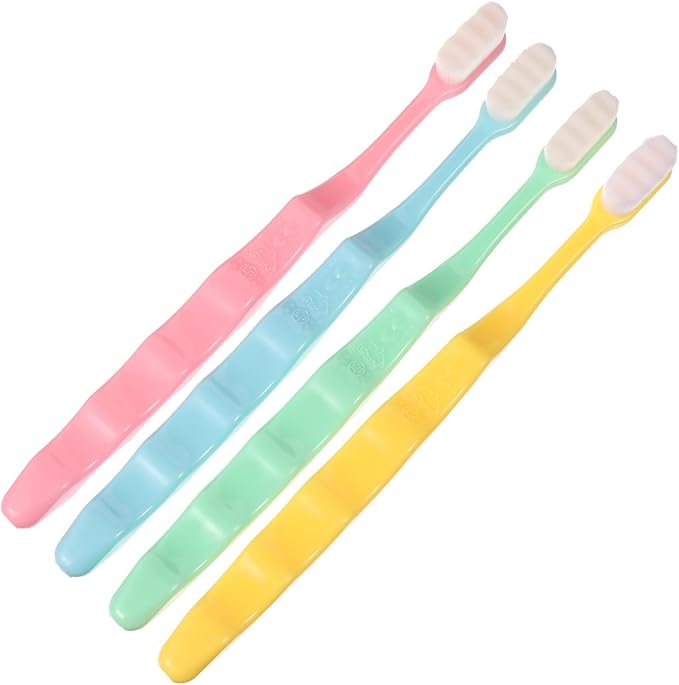 CHILDWEET 4pcs Micro-Nano Soft Bristle Toothbrushes for Fragile Gums Ergonomic Handle Oral Care Tool Ultra-Soft Brush Head for Sensitive Teeth Yellow Green Pink Blue