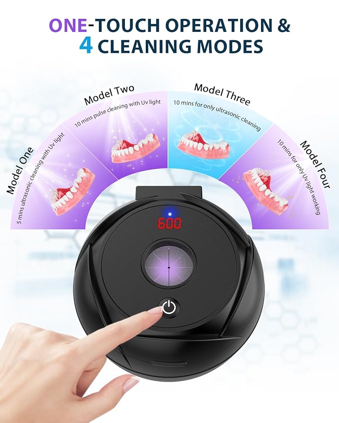Ultrasonic Retainer Cleaner-45kHz Retainer Cleaner Machine,4 Modes Ultrasonic Cleaner for Dentures, Aligners,Mouth Guards, Braces,Toothbrush,Jewelry-200ML Dental Pod(Black)
