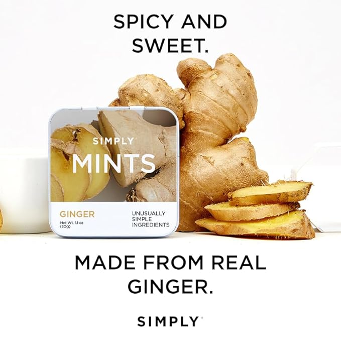SIMPLY Mints | Ginger Breath Mints | Pack of Six (180 Pieces Total) | Made With Real Ginger + Good for Nausea + Aspartame-Free + Vegan + non-GMO