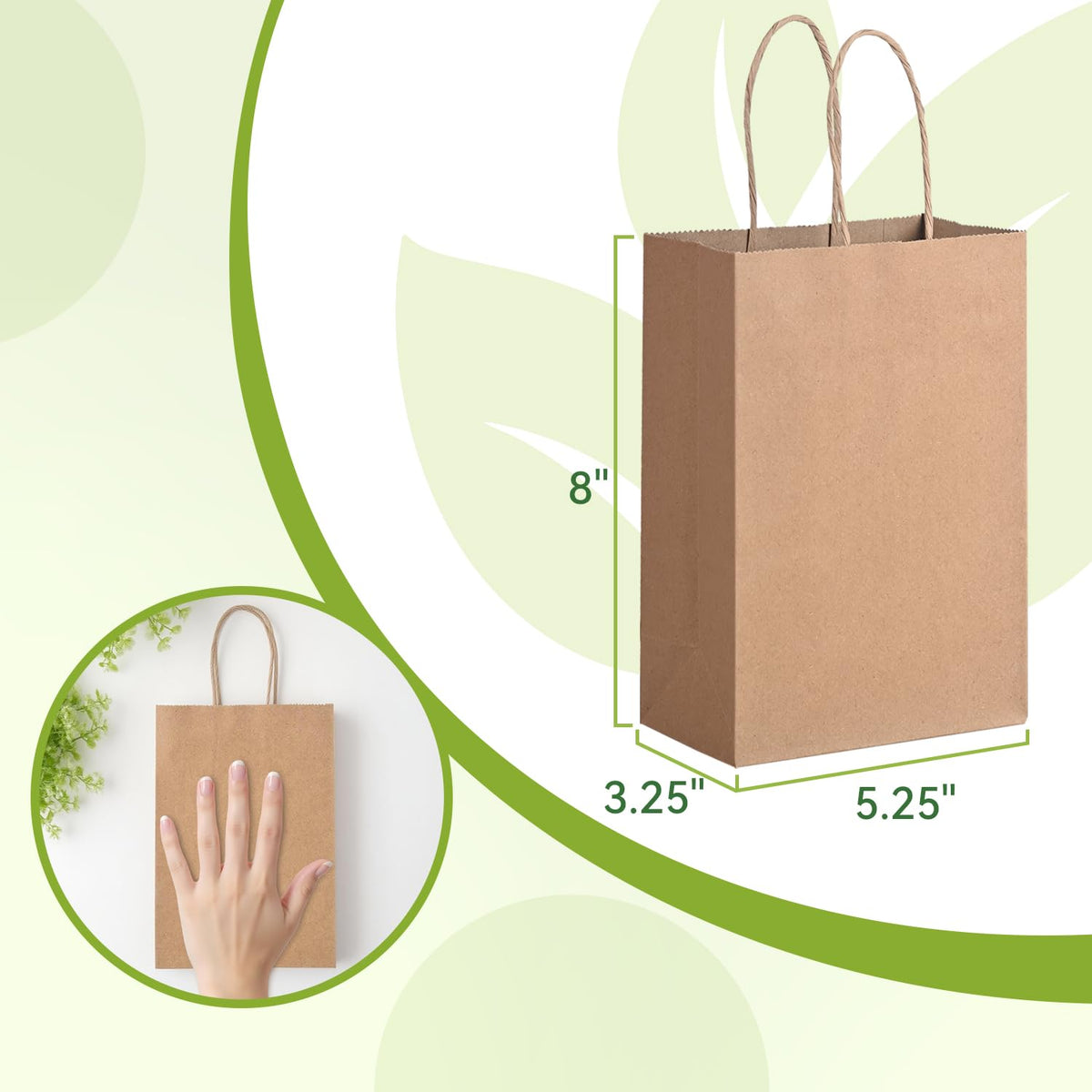 Brothersbox Small Brown Paper Bags with Handles 100PCS, 5.25 * 3.25 * 8 Inch Kraft Gift Bags Bulk for Craft Shopping Business Party Favor Retail Birthday Grocery