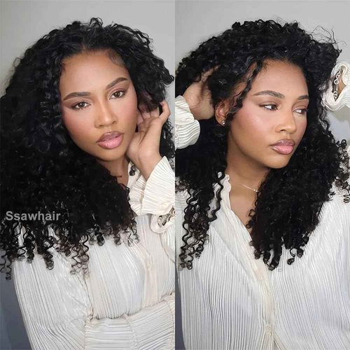 Ssawhair Water Curly Crochet Human Hair Knotless Pre-Separated Deep Curly Virgin Human Hair Pre-Looped Reusable Feather Crochet Hair Extensions 20Inch 60g 50Strands