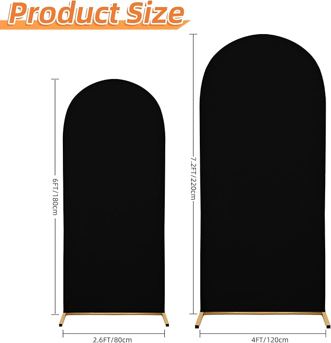 Arch Covers,Arch Backdrop Stand Fitted Cover for Wedding Birthday Party Ceremony Banquet Decoration(7.2FT&6FT,Black,Cover Only)