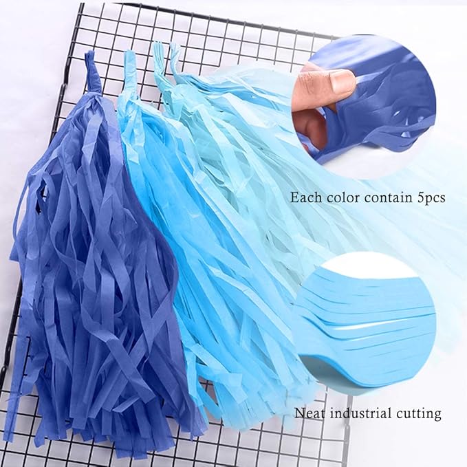 9.8in Tissue Paper Tassel DIY Hanging Paper Decorations Party Garland for Parties, Weddings, Festivals, Baby Showers - 20PCS (Sky Blue 25cm)
