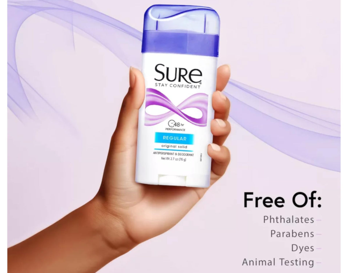 Sure Regular Original Solid Antiperspirant & Deodorant 2.7 Ounces, Pack of 4