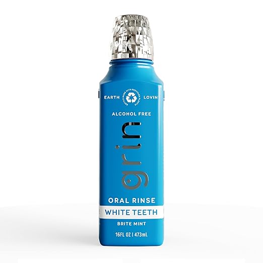 Grin White Teeth Oral Rinse, 16 Fl Oz, Fresh Breath Mouthwash, Brite Mint Flavored, Alcohol-Free
