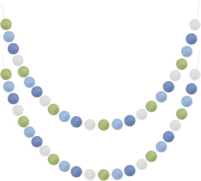 Boao 2 Pieces Wool Felt Ball Garland Colorful Pom Pom Garland Handmade 6.5 Feet Long 24 Balls Felt Banner for Wall Christmas Tree Decoration (Sage Green,Dusty Blue,White)