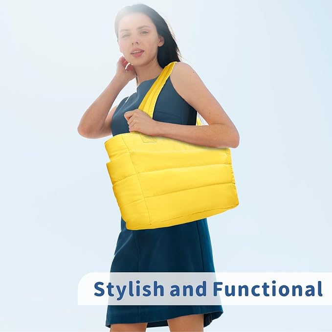 TOPDesign Puffer Tote Bag for Women, Lightweight Puffy Handbag with Compartments, Quilted Shoulder Bag for Work, Travel, Gym