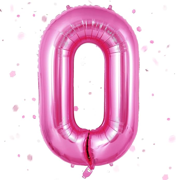 Pink Number Balloons, Large Hot pink Number 0 Balloon 40 Inch Pink 0 Balloon for Men Women Boys Girls Birthday Party Decoration