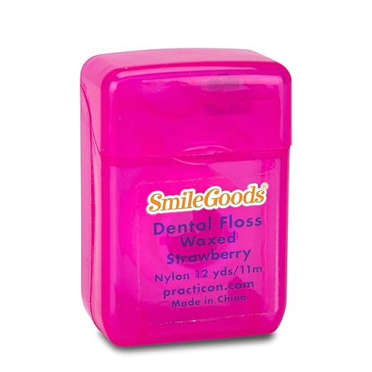 SmileGoods Waxed Dental Floss, 12 Yard, Strawberry Flavored, Bulk Pack of 72