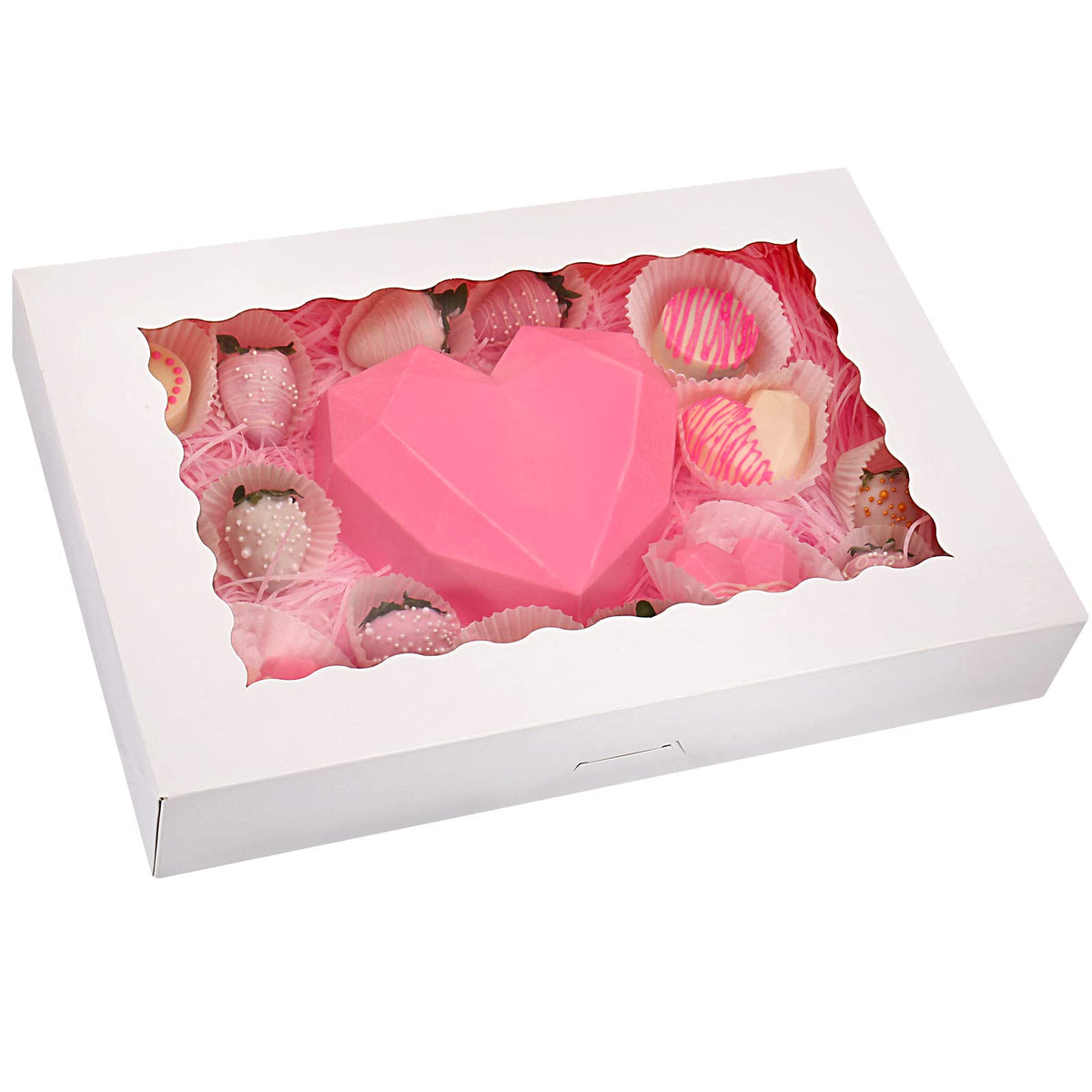 Tcoivs 20-Pack 16" x 11" x 2.5" Bakery Boxes with Window Hold 12 Donuts, Auto-Popup Large Cookie Boxes, Treat Boxes for Pastries (White)