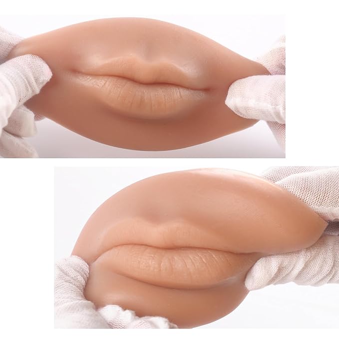 3D Silicone Fake Lips Large with Lipstick for Makeup Tattoo Practice Realistic Artificial Lip Mannequin for Beginners Artists (Thick Big Lip,Natural)