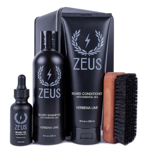 ZEUS Deluxe Men’s Beard Care Gift Set – Luxury Holiday Grooming Kit with Wash, Oil & Brush, Perfect Present for Husband, Dad or Boyfriend (Verbena Lime)