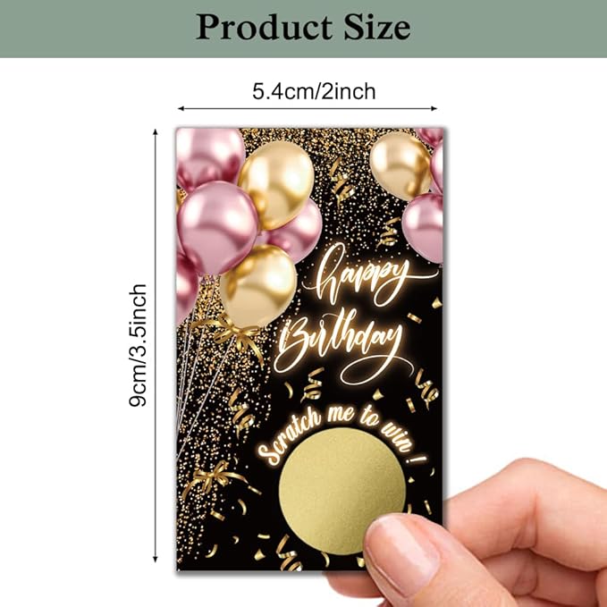 Haizct 50 Pack Black Gold Birthday Party Scratch Off, Black Gold Glitter Balloons Scratch Card for Birthday Partys Lottery Group Game Party Raffle Tickets, Bridal Shower Bachelor Game