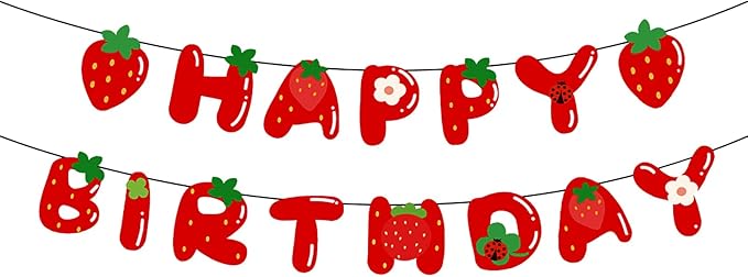 Strawberry Birthday Banner - Themed Party Decorations for Berry Sweet Girl Celebrations