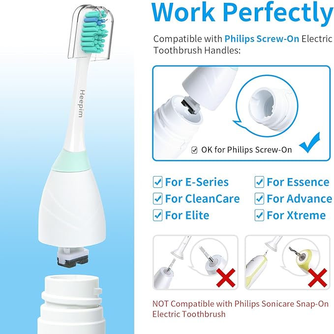 Replacment Heads Compatible with Philips Sonicare, for E-Series Essence, for Xtreme, for Elite, for Advance, and for CleanCare Electric Toothbrush, Toothbrush Replacment Heads Refills, 6 Pack