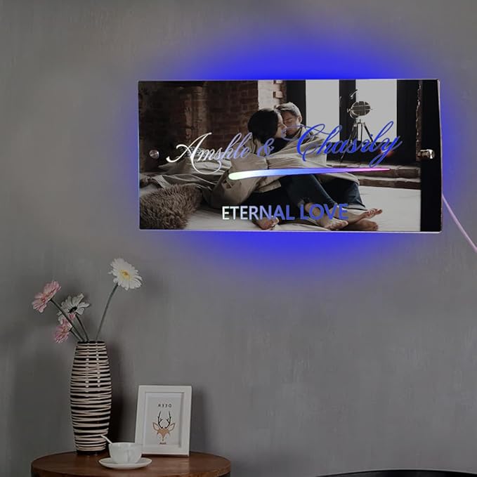 Personalized Couples LED Name Light Custom LED Light Up Mirror Multi Colour Lighting, Custom Name Neon Sign Light Wall Decor for Bedroom