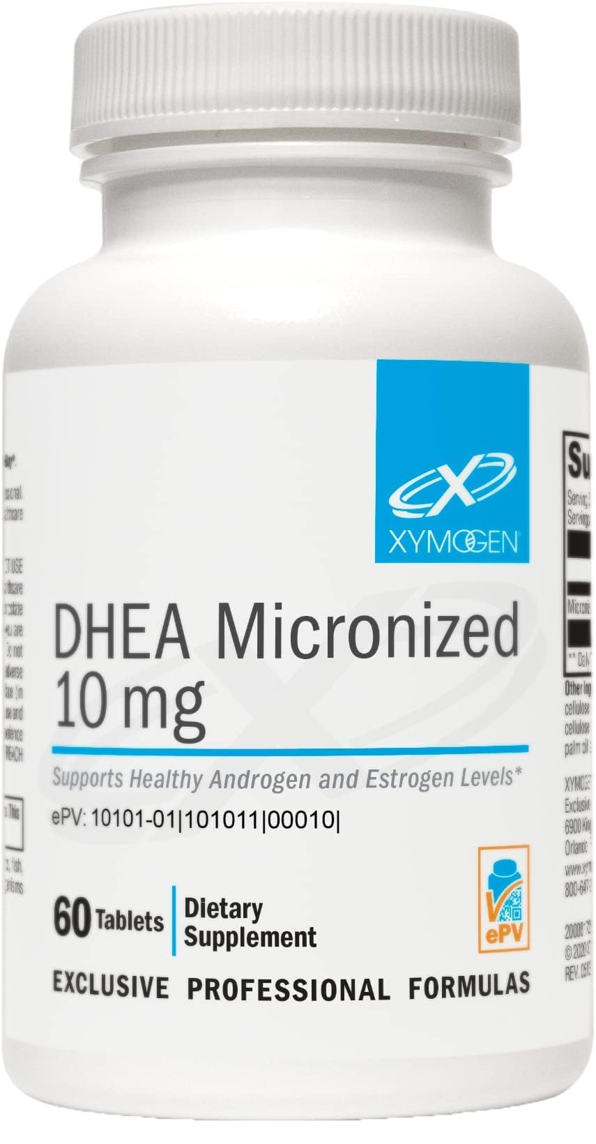 XYMOGEN DHEA Micronized - 10 mg Dehydroepiandrosterone - Androgen and Estrogen Support - Gluten-Free, Soy Free & Dairy Free - 60 Tablets