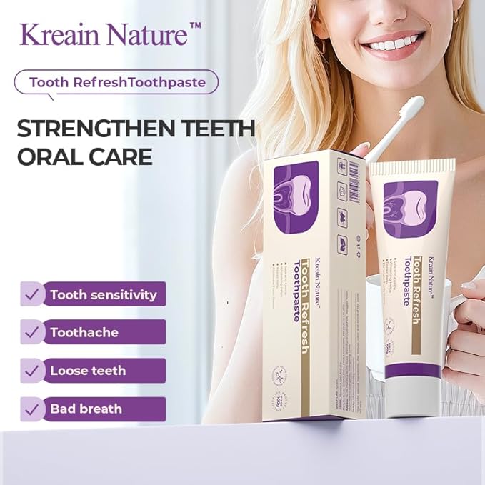 Kreain Nature Whitening Toothpaste, Fresh Breath Formula, Natural Oral Care & Enamel Repair, Helps Remove Coffee, Tea & Wine Stains, Fresh Minty Gel, 3.5 Oz Tube, 2 Pack