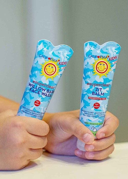 California Kids 3-Step Skin Care Set | Gentle Skin Care For Kids + Teens With Sensitive Skin | Exfoliating Face Wash + Pimple Cream + Facial Sponge