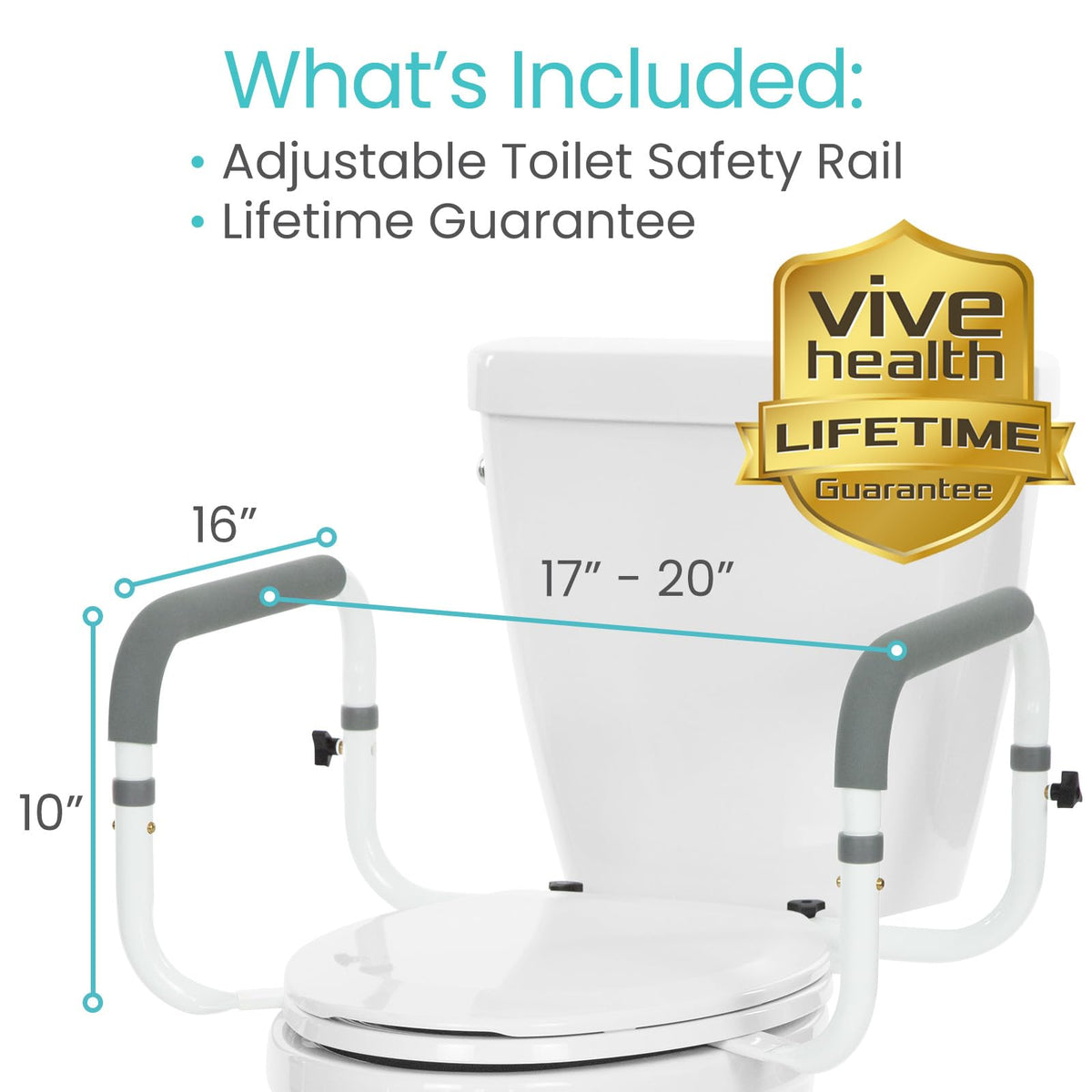 Vive Toilet Safety Rail - Adjustable Grab Bar - Compact Support Frame with Handrail for Bathroom Toilet Seat - Easy Installation for Handicap Senior Bariatrics, Elderly Balance - Padded Hand Armrest