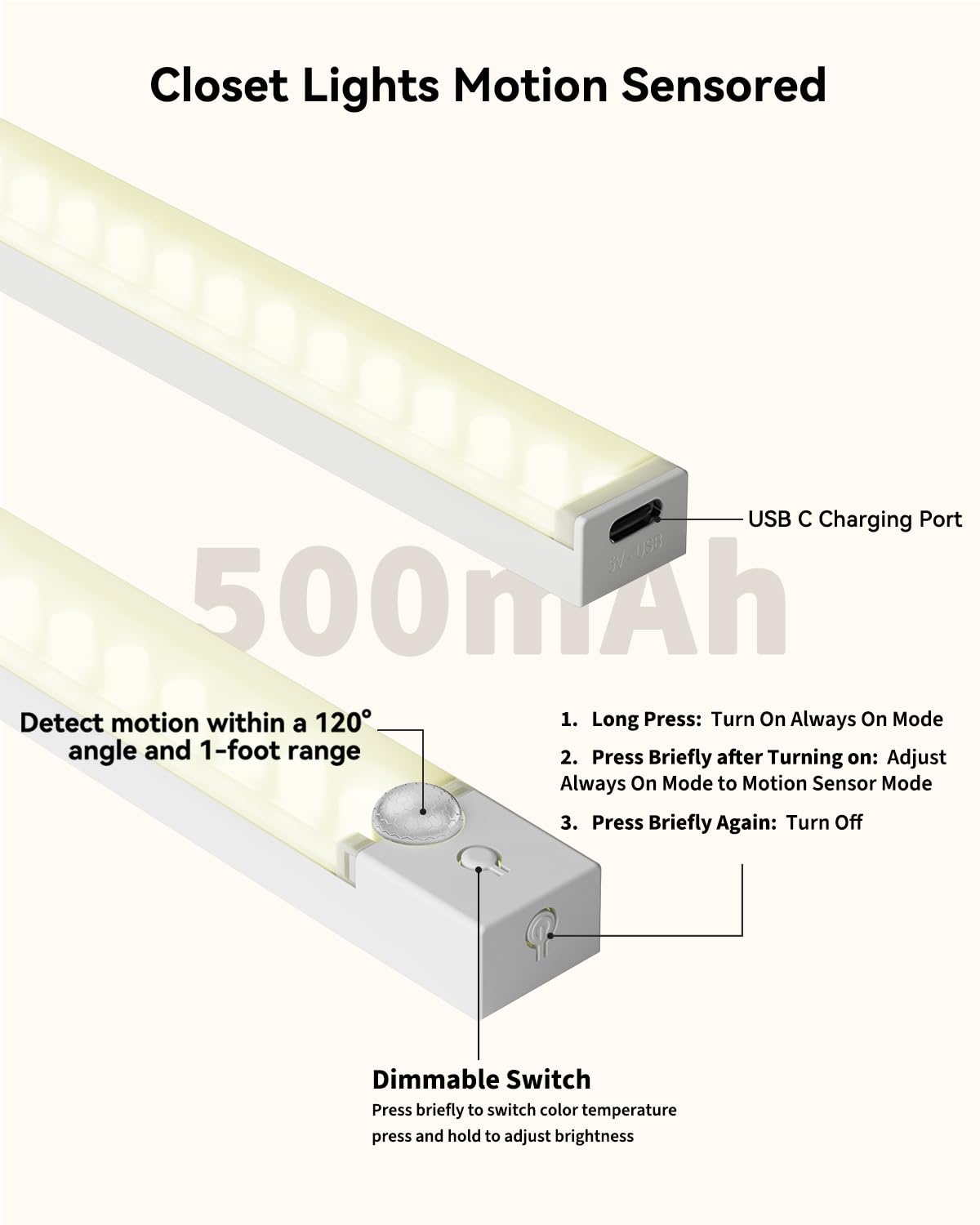 Rihvy 8Inch Under Cabinet Lighting Rechargeable with Charge Station, 6Pack