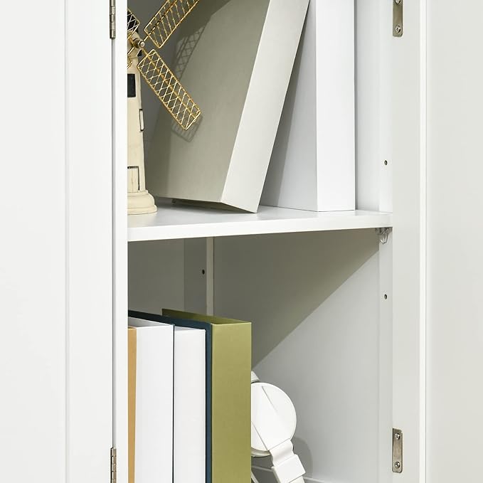 HOMCOM Sideboard with Solid Wood Countertop, Modern Kitchen Storage Cabinet, Coffee Bar Cabinet with 3 Drawers, Doors and Adjustable Shelf, White