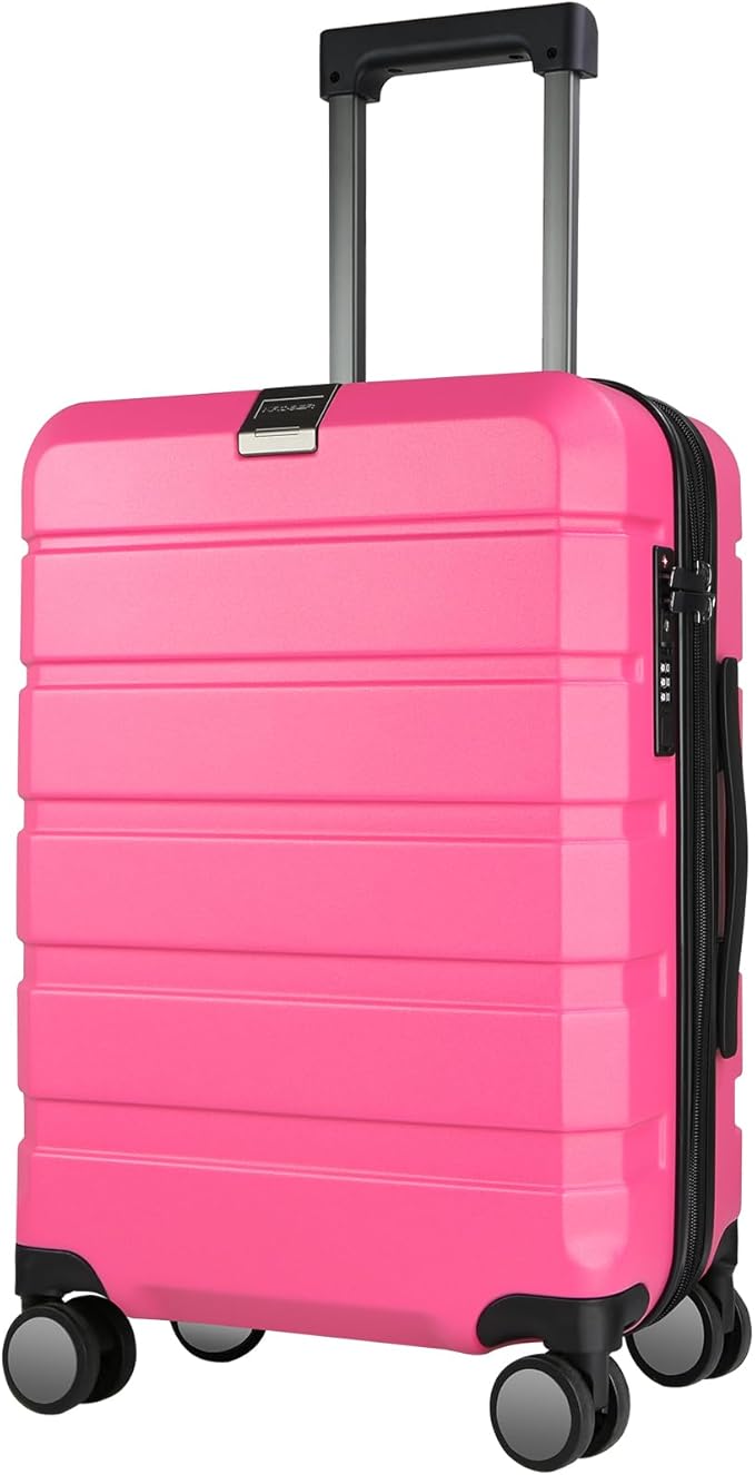 KROSER Hardside Expandable Carry On Luggage with Spinner Wheels & Built-in TSA Lock, Durable Suitcase Rolling Luggage with USB Port, Carry-On 20-Inch Magenta