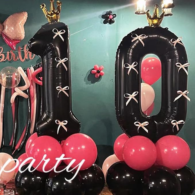 Black Number 0 Balloon with Crown, 40 inch Black Number Balloon 0th Birthday Party Decoration Black Crown Balloons 0-9 for Birthday Party Anniversary Decorations Supplies