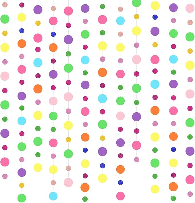 5 Pcs Colorful Circle Garland Paper Hanging Streamers Glitter Round Dots Banner for Birthday Engagement Wedding Party Backdrop Decorations
