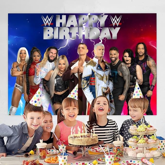 Wrestling Birthday Party Decorations, 5x3ft Happy Birthday Back Drop Banner Theme Backdrop Banner for Wrestling Party Decorations Indoor Outdoor.