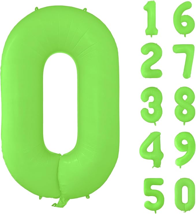 Fluorescent Green Number Balloon 40 inch Giant Foil Helium Balloons Green Number 0 Balloon for Birthday Party Decorations