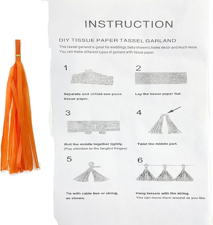 Tissue Paper Tassels Garland Banner Table Decor Party Banner Wedding Birthday Baby Shower Nursery Party Decorations (20, Dark Orange)