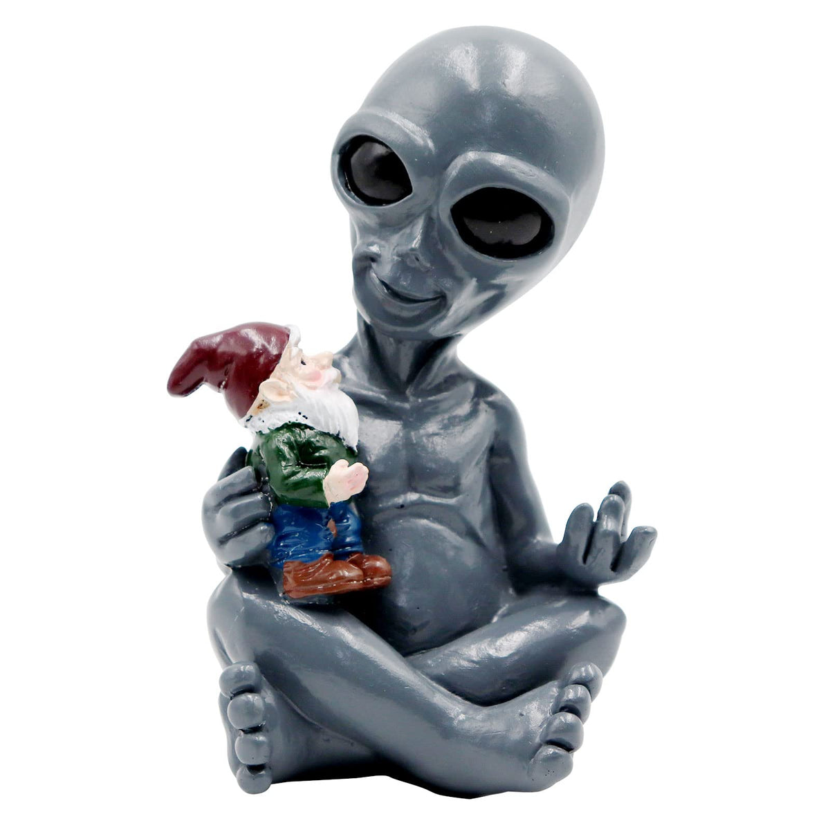Dnoifne Alien Hugging Gnome Garden Decoration, Resin Dwarf Statue, Waterproof Outdoor Decor for Patio Lawn Porch, Birthday and Housewarming Gifts