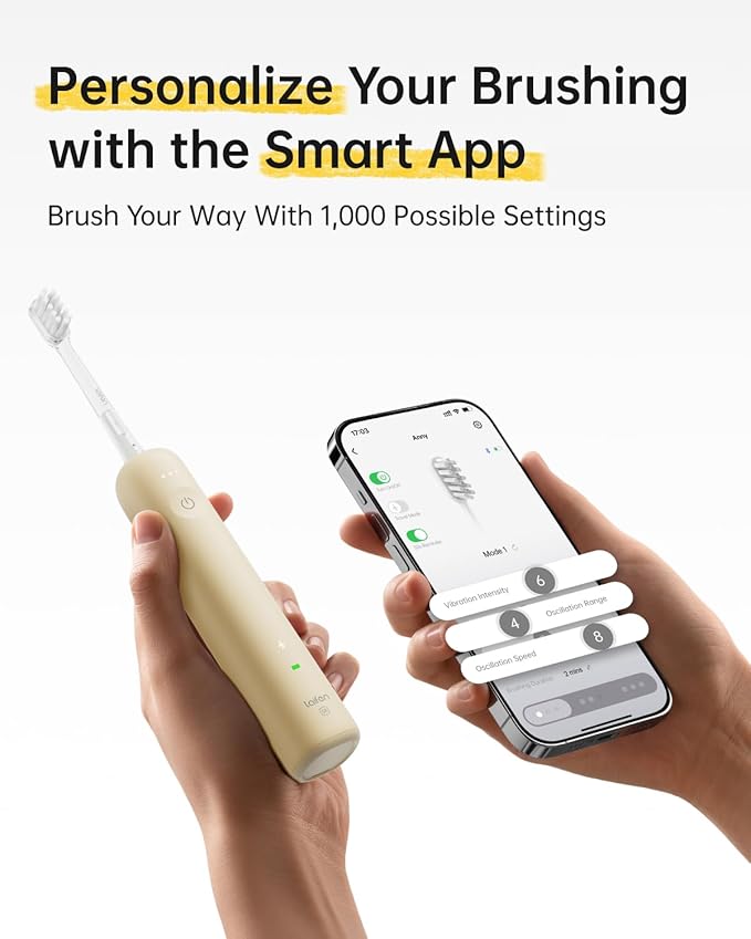 Laifen Wave Special Electric Toothbrush, New 2025 Version Oscillation & Vibration Sonic Electric Toothbrush for Adults with App, 2 Brush Heads, IP68 Waterproof Travel Powered Toothbrush (Matte Yellow)
