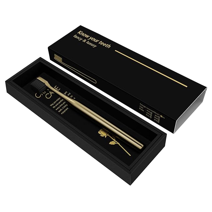 Z-VAPRESS Gold Color Toothbrush Soft Charcoal Bristles Travel Toothbrushes for Adults Luxury Gold Plated Toothbrushes Manual Toothbrush
