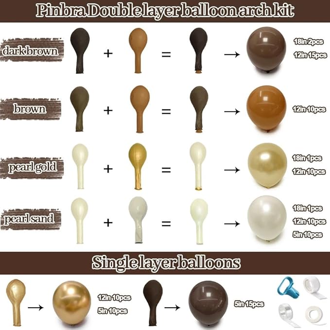 Brown Balloon Arch Kit Double Stuffed Dark Tan Pearl White Sand Gold Balloon Garland for Neutral Birthday Baby Shower Gender Reveal Bridal Graduation Party Decorations