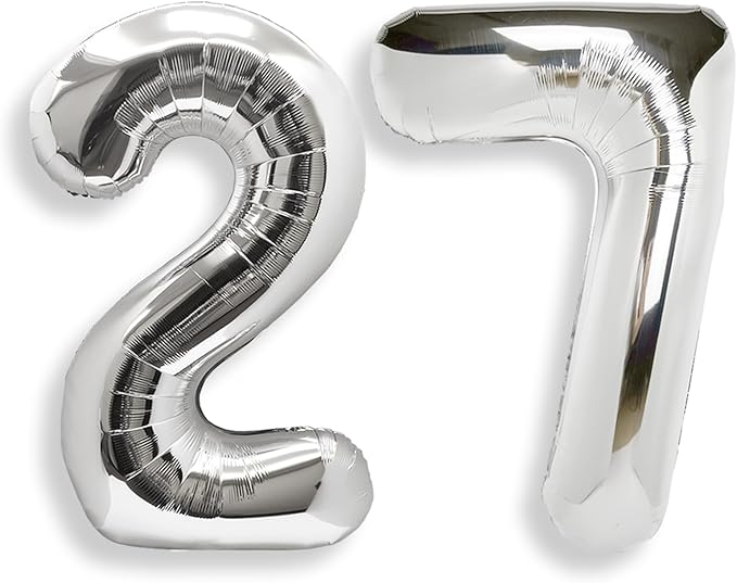 AULE 40 Inch Large 27 Balloon Numbers Silver, Big Foil Number Balloons, Giant Helium Happy 27th Birthday Party Decorations for Man and Women, Huge Mylar Anniversary Party Supplies