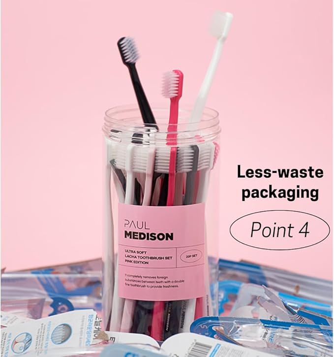 Extra Soft Toothbrushes for Adults, 20-Pack Ultra Fine Bristle Toothbrush Multipack with Covers | Small Head, Gentle on Sensitive Gums | Aesthetic Pink, Black & White Design