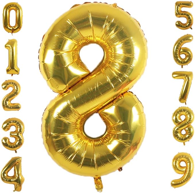 Gold Foil Balloons Number 8, 42 inch