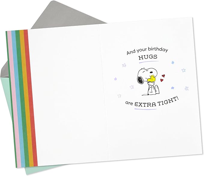 Hallmark Peanuts Birthday Card (Snoopy Hugs) for Kids, Grandchildren, Friends, Fans