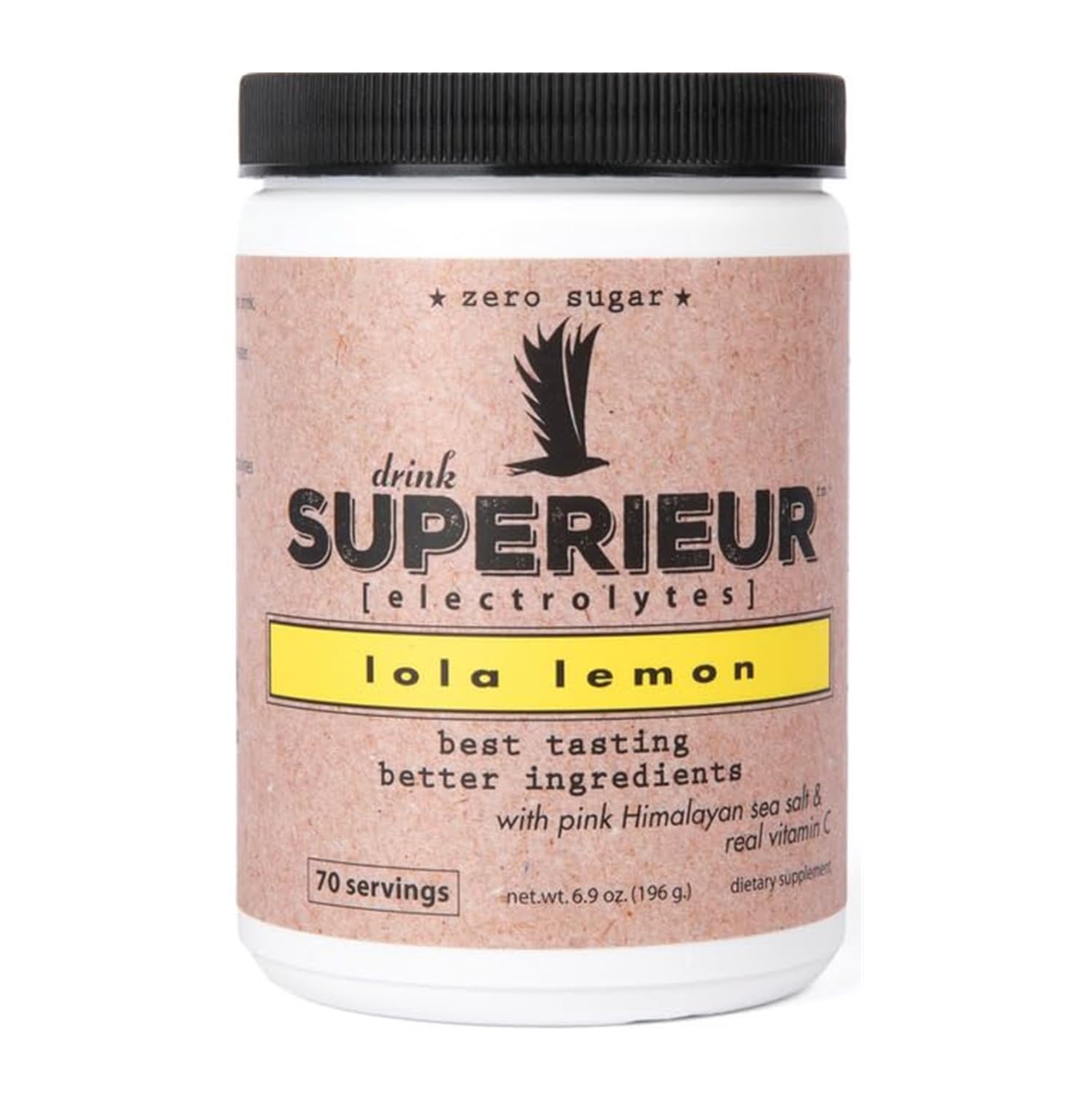 Superieur Electrolytes – Plant Based Electrolyte Supplement w/Sea Minerals for Hydration & Recovery – Keto Friendly, Non-GMO, Zero Sugar, Vegan Healthy Sports Drink Powder – Lola Lemon (70 Servings)