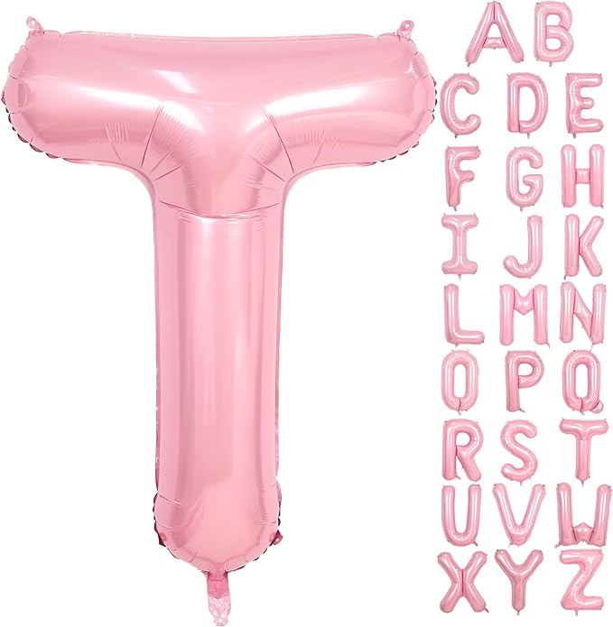 Pink Letter T Balloons,40 Inch T Letter Balloon Light Pink,A to Z Alphabet Polyester Film Helium Custom Pastel Balloon for Birthday Anniversary Baby Shower Wedding Party Decorations