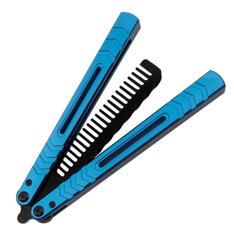 Aluminium Alloy Handle Comb Practice Tools Stainless Steel Comb Head Practice Hair Styling Tools for Sport Outdoor Use (Blue)