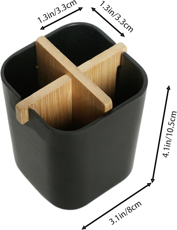 Bamboo Toothbrush Holder 4 Slots Toothpaste Toothbrush Holder for Bathroom Easy Cleaning Detachable(Black)